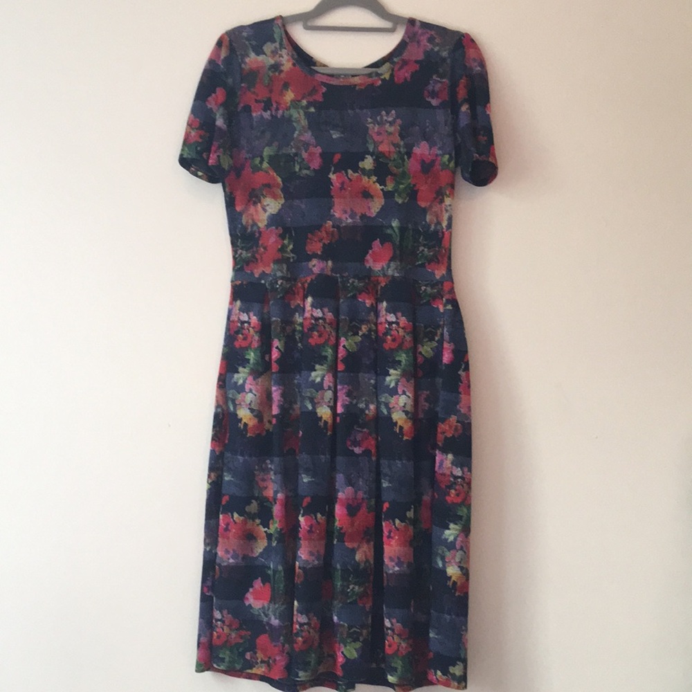 Lularoe Amelia Floral Stripe Print Large
